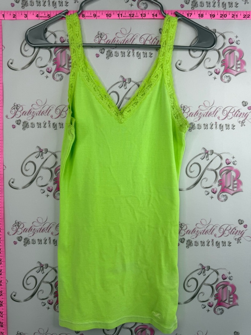 Hollister tank top bright Neon Lime Lace-Trim V-Neck Tank